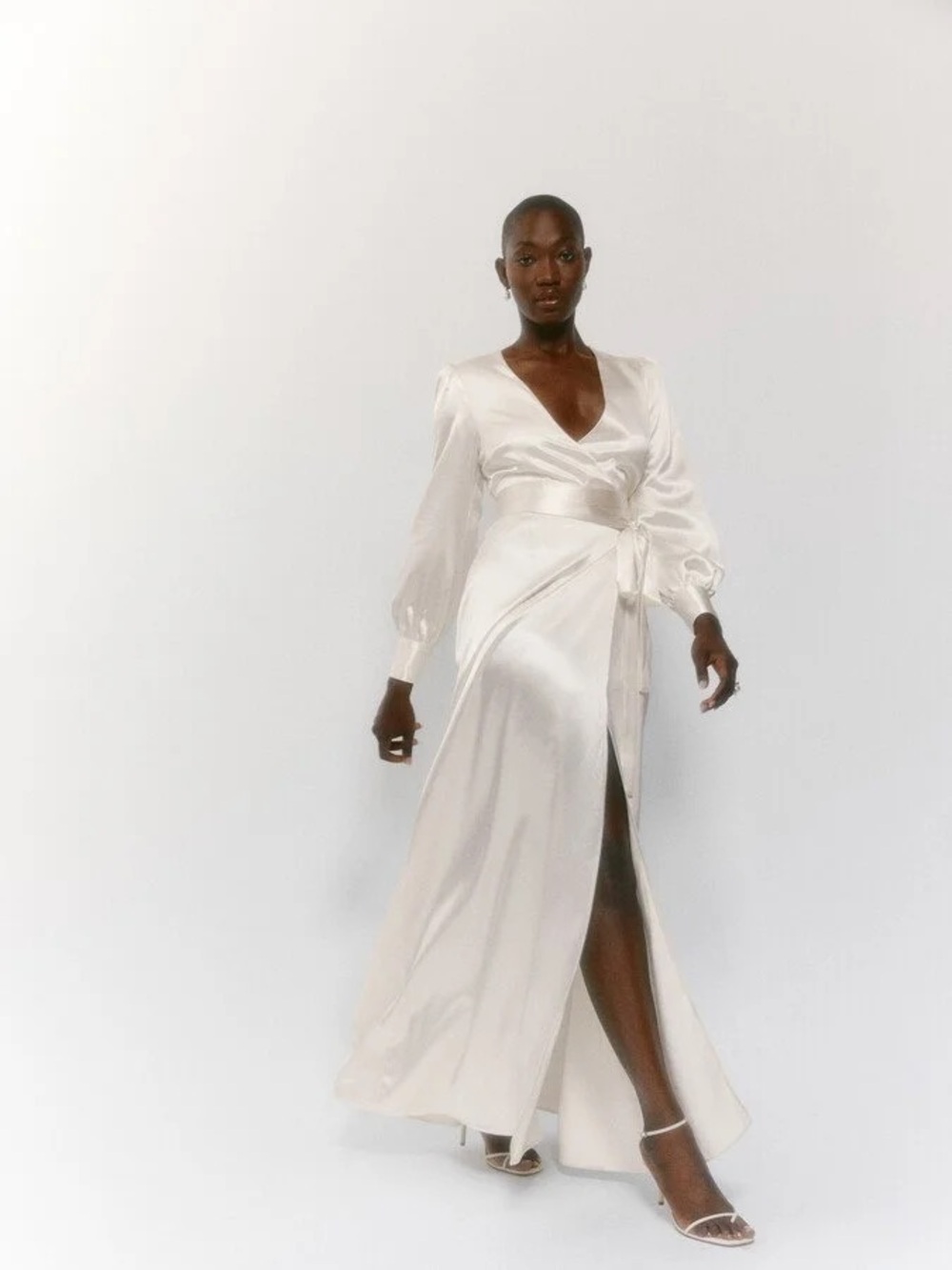 REFORMATION Rya Silk Long Sleeve Maxi Ivory L